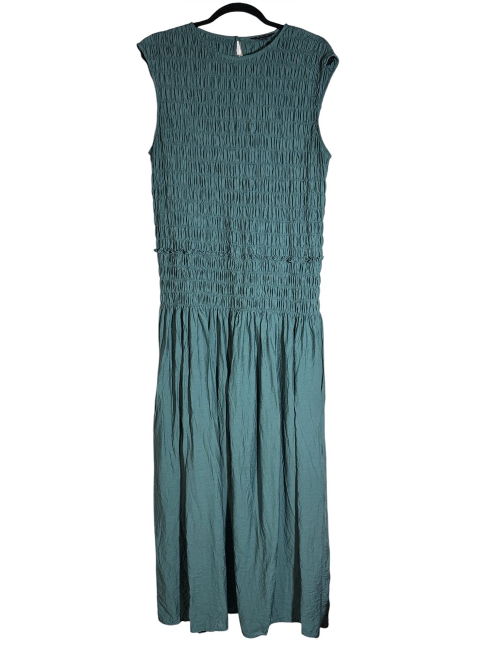 Banana Republic Smocked Bodice Maxi Dress Linen Thermal Spring Blue Size XL TALL - Picture 2 of 10